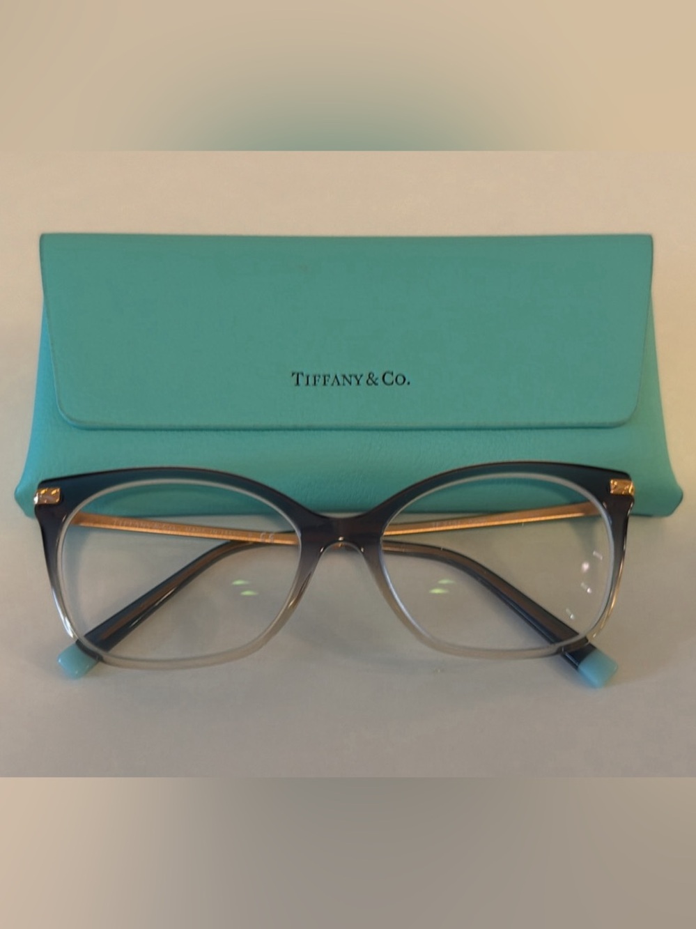Tiffany & Co. Blue/Grey Gradient Cat-Eye Glasses with Gold Temples